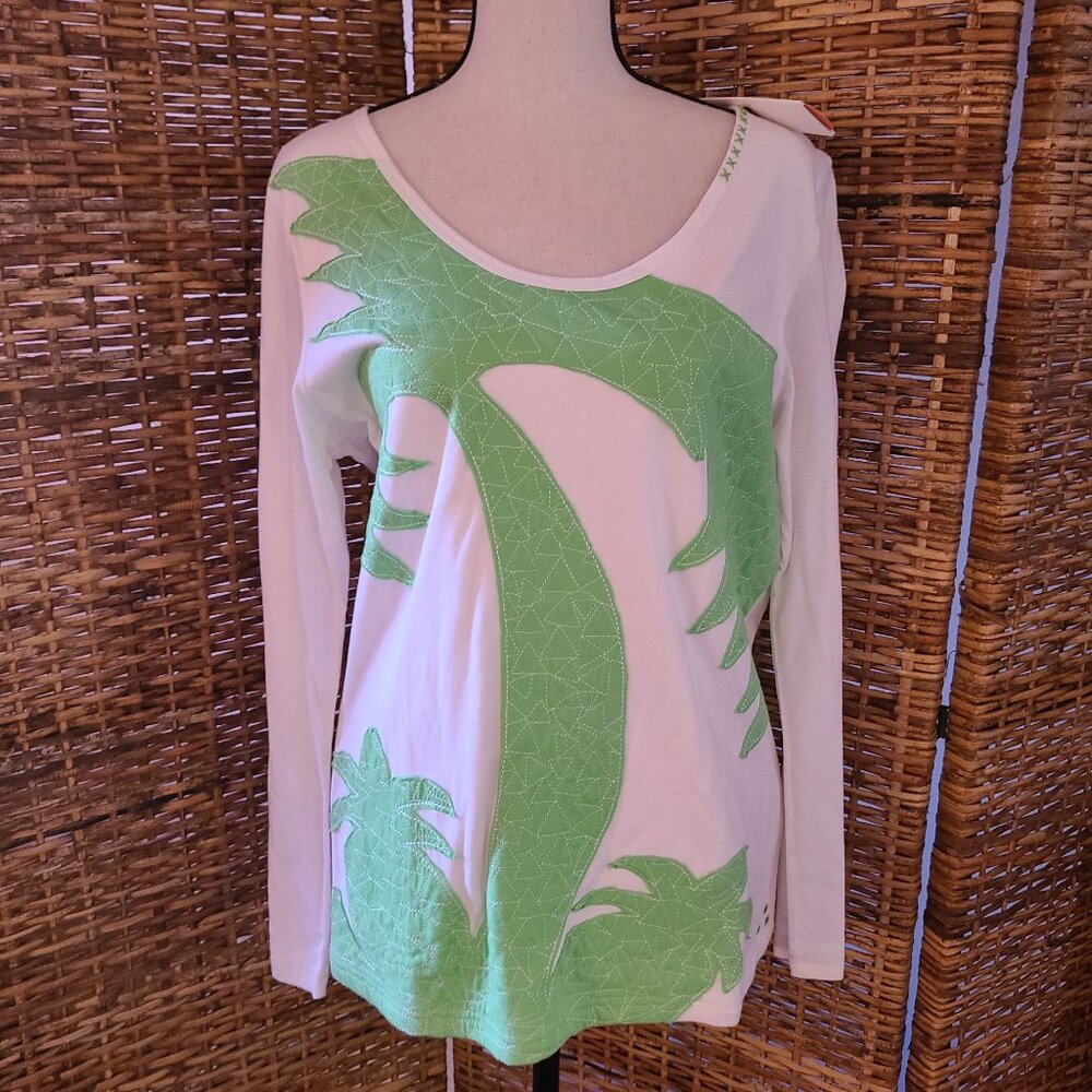 VTG NWT Tori Richard Long Sleeve Tee XL Palms Palm Tree Design Apple Color